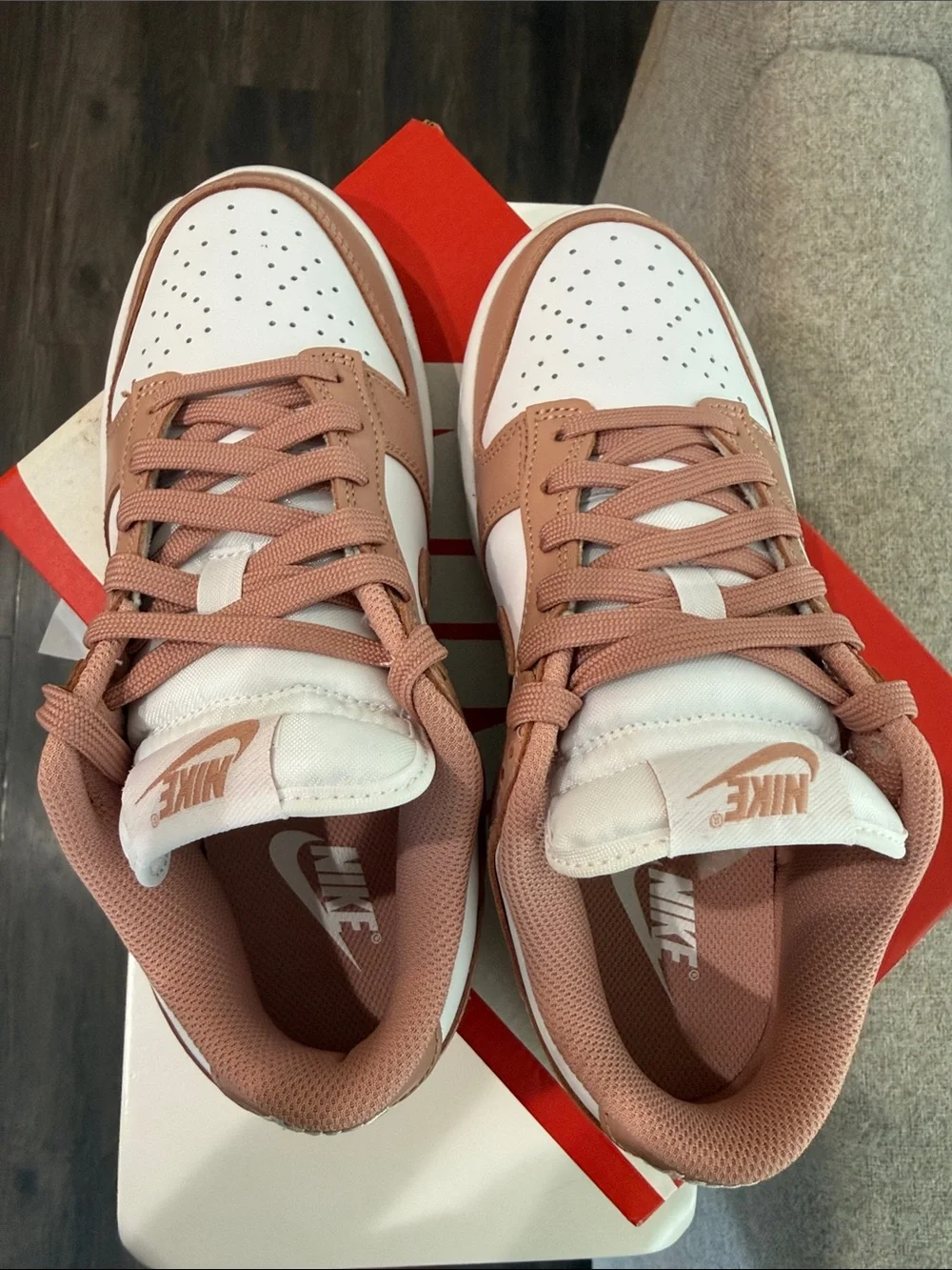 Nike Women’s Dunk Low in White and Pink Sand